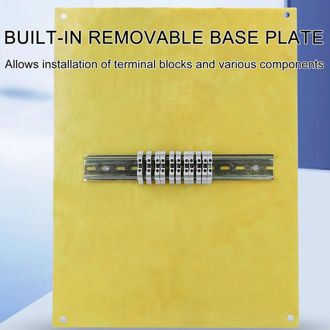 Yellow removable base plate of rugged explosion proof electrical box for outdoor use with terminal blocks installation