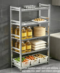 Straight Up Sturdy Stainless Steel Shelving Rack With Adjustable Anti Slip Feet For Multi Tier Kitchen Organization And High Capacity Open Grid Storage Setup That Never Sags with stored items.