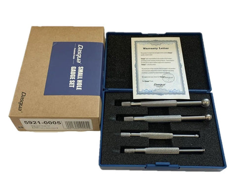 Dasqua 4-piece small-hole full ball gauge set in blue case with foam