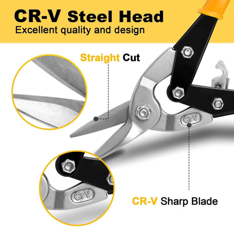 10 Inch Tin Snips For Sheet Metal Cutting Built Tough Heavy Duty Cutter Shears Straight Cut Chrome Vanadium Steel CRV