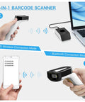 Wireless WiFi 2D Barcode Scanner With Auto Sensing Hands Free Operation Reads 1D 2D QR PDF417 Codes, showing Wi-Fi and Bluetooth modes.