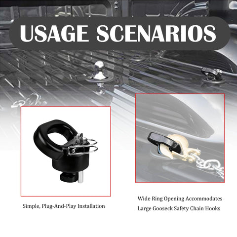 Gooseneck trailer safety chain hook usage scenarios with installation and connection details