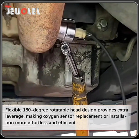 Seven Eighths Inch Oxygen Sensor Wrench With Contoured Handle And Flexible Head for Easy Removal and Installation, in use on vehicle