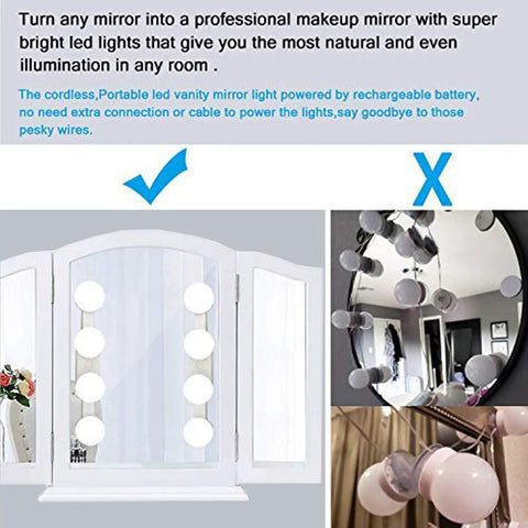 Cordless Rechargeable LED Vanity Mirror Light With 6500K Daylight Bulbs For Bathroom Makeup And Dressing Tables demonstrated