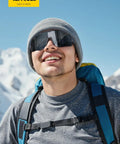 Person wearing Ultra Lightweight Polarized Sports Shades For Men And Women 24g TAC HD UV400 Protection Adjustable Nose Pads