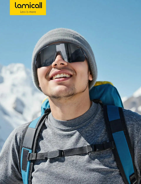 Person wearing Ultra Lightweight Polarized Sports Shades For Men And Women 24g TAC HD UV400 Protection Adjustable Nose Pads