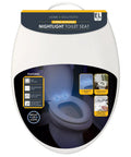 Packaging of LED Nightlight Elongated Toilet Seat in White for Easy Night Time Use Snug Fit for All Elongated Toilets