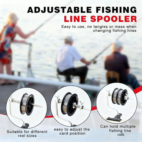 Pro Grade Fishing Line Winder Spooler with clamp for spinning and casting reels, featuring tangle free setup and quick line changes.
