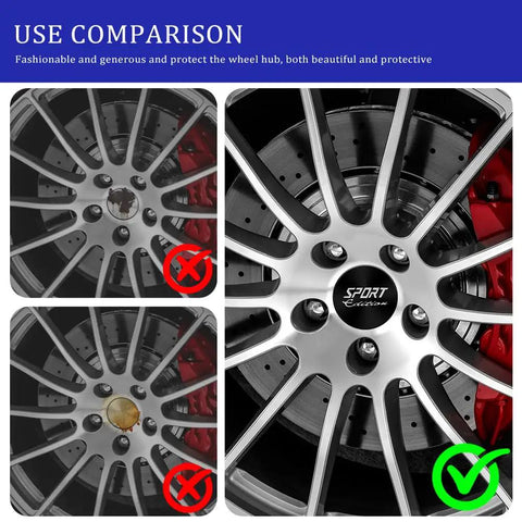 Use comparison of 56MM Aluminum Wheel Center Caps Set Waterproof Rustproof Heavy Duty Auto Rim Covers for stylish protection.