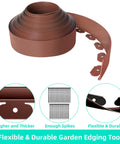 Durable Flexible 4 Inch Landscape Edging Coil Kit With 30 Spikes For Lawn Borders And Flower Beds 33 Feet Brown Plastic Edging