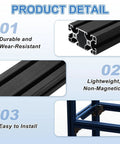 Product detail of Heavy Duty T Slot 4080 Aluminum Extrusion Profile 600mm Anodized Black showing advantages and features.