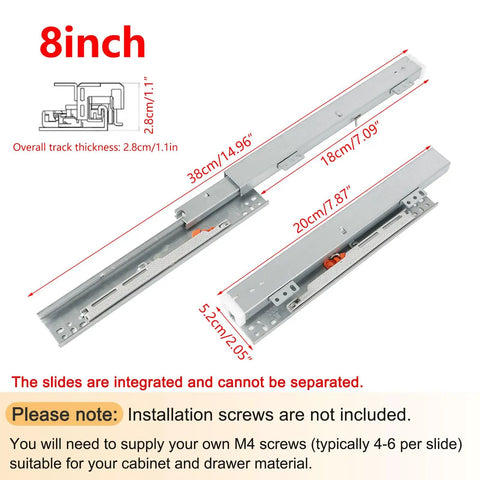 Legit Pair Of Undermount Drawer Slides Featuring Soft Close Full Extension Design And Silky Smooth Glide Pull Out Shelf Track Built For Heavy Duty Kitchen Cabinets That Run Like A Dream, 8 inch, galvanized steel, specifications.