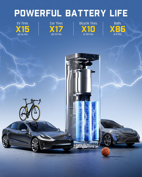 X8 APEX EV Tire Inflator Portable Air Pump With 2X Faster Inflation And 150 PSI Cordless Air Compressor battery life display