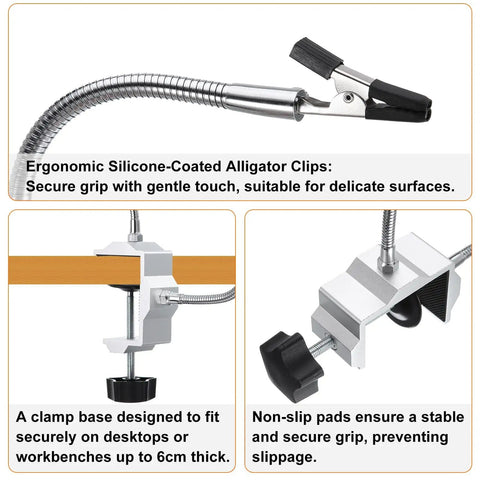 Soldering Helping Hands Clamp Stand With Flexible Gooseneck Arms, Two Rotatable Alligator Clips For PCB Electronics Repair detail