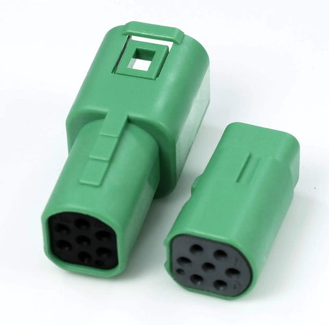 7-Pin Dope Multi-Lock Male And Female Connector With Terminals 0.070 Inch Mini Harley TBW Sealed Green Weatherproof Electrical Harness Plug Kit For Motorcycle And Automotive Wiring, green plastic