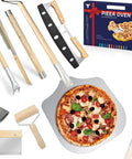 7 Piece Pizza Oven Tools Kit For Home And Outdoor Ovens With Pro Grade Stainless Steel Pizza Peel Oven Brush Bubble Popper Turner Rocker Cutter Dough Roller And Scraper For Quick Easy Homemade Pies