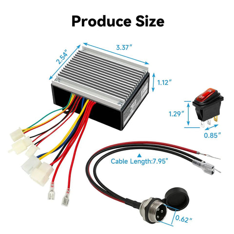 24V Electric Scooter Controller Kit Replacement For Razor MX350 MX400 E200 E300 E300S Pocket Mod With dimensions shown