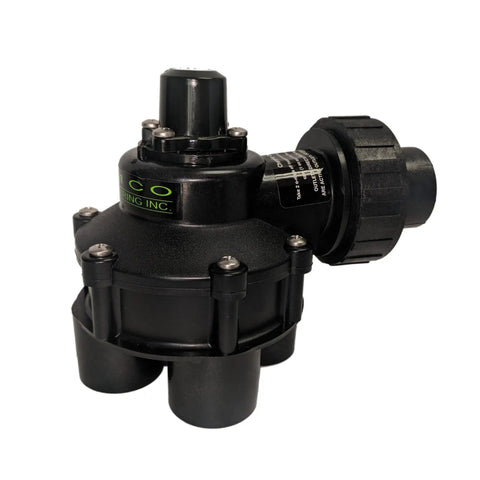 1 Inch 4 Outlet Mini Indexing Valve With 2 3 And 4 Zone Cams For Irrigation Systems And City Water Slip Fit 1 Inch Inlet And Outlets Plug And Play Backyard Sprinkler Setup Model 9254 1004, angled view showing connectors