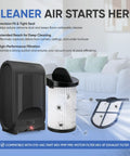 Hassle Free 4 Pack Pre Motor Replacement Filters And Exhaust Filters With Brushes Compatible With Eyevac Neovac Touchless Wall Vacuum Quick Swap For Smooth Daily Cleaning showcases filters and vacuum on a modern backdrop.