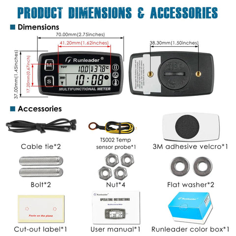 Digital Tach Hour Meter And Engine Temperature Gauge With RPM And Temperature Alerts Backlit Display For Beefed Up Lawn Tractors Generators Snowmobiles Marine Jet Skis Pit Bikes And More Tracks Total Run Time Service Intervals