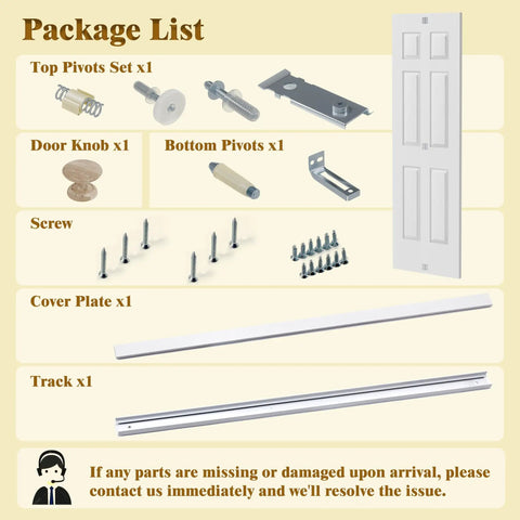 Package list for Top Tier 60X80 Bifold Closet Doors Raised Textured Six Panel Face White Primed Lightweight Hollow Core.