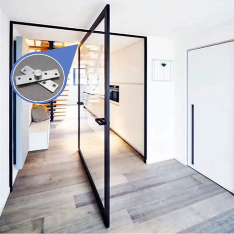 360 Degree Shaft Swivel Wood Door Hinge with Concealed Mount shown in modern interior setup