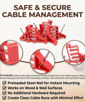Lothee 200 Pack Red Cable Staples Clips With Steel Nails, detailed view showing heavy duty plastic clips for secure cable management.