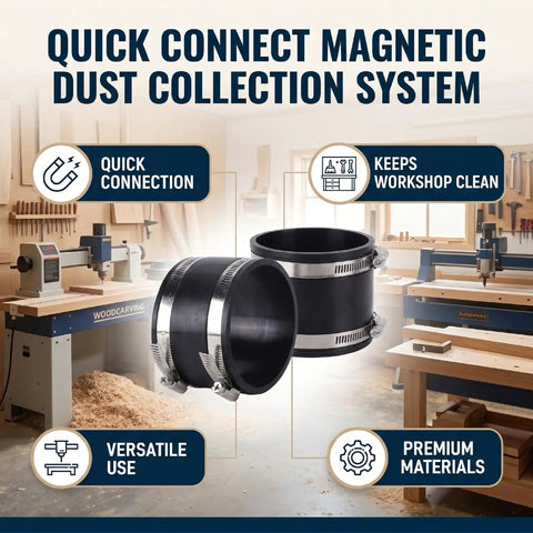 Quick Connect Magnetic Dust Collection System with durable tubing for versatile usage in woodworking shop.