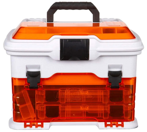 Pro Multiloader Tackle Box With Zerust Anti Rust Technology Portable Lure Organizer Station Includes Five Removable Tuff Tainer Boxes White And Orange Great For Tackle And Terminal Gear Grab And Go