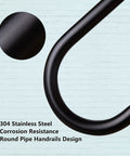 Close-up of U-shaped design of Stainless Steel Outdoor Stair Hand Rail 18.5 Foot Long Wall Mounted Grab Bar in 304SS material.