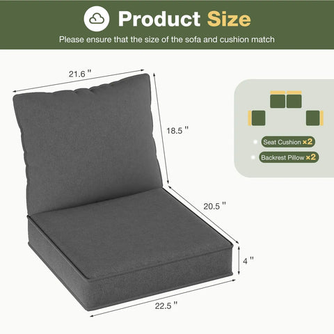 Replacement Outdoor Cushions Set For Patio Furniture, 4 Piece Deep Seat Cushions, dimensions, grey, waterproof, fade resistant