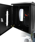 Indoor view of Outdoor EV Charger Lock Box Hella Secure Storage Enclosure featuring a Tesla Wall Connector, 23.6-inch size.