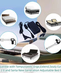 29V Adjustable Bed Power Supply Replacement Cord Three Piece Set For L300 Ergo Extend Sealy Ease 2.0 Serta New Generation Motion Essentials 2.0 SmartMotion Beds Wide Compatibility Plug And Play, shown with various bed bases and components, highlighting compatibility and LED indicator.