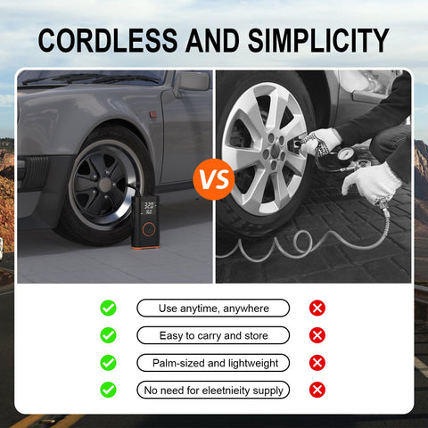 Comparison of Portable Tire Inflator Air Compressor 160 PSI With Memory Function And Tire Pressure Gauge against traditional inflator