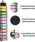 Get Your Closet Organized With This Super Cool Hanging Organizer Designed For Leggings Jeans And Clothes Featuring Twenty Four Compartments For Easy Storage And Access Every Time, shown hanging with colorful rolls.