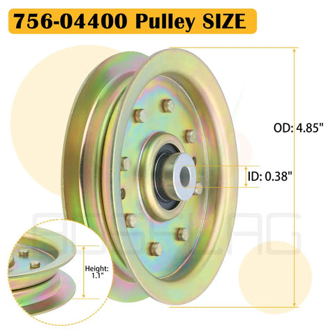 Heavy Duty Deck Drive Pulley Replacement For Cub Cadet Z Force 44 To 60 Inch Mowers showing dimensions, 4.85 OD, 0.38 ID.
