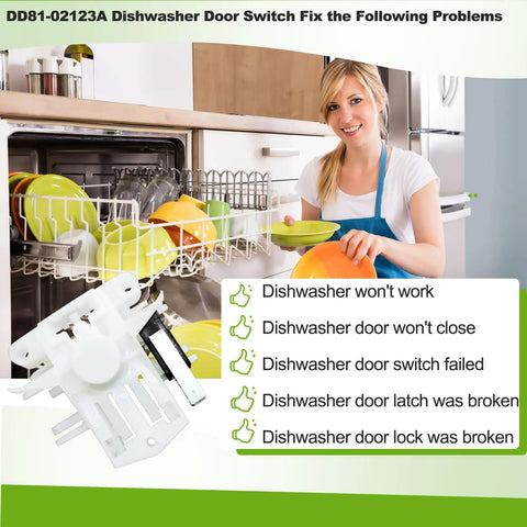 Woman holding Replacement Dishwasher Door Latch For Samsung Models Upgrade DD81-02132A DD81-01629A in kitchen