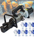 Heavy Duty 1800 Watt Electric Concrete Steel Cutter And Rebar Bender with handle for cutting and bending steel bars, including protective gloves.