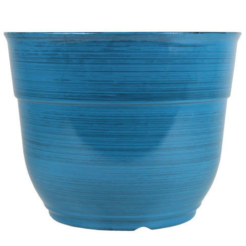 Dope Glazed Brushed Plastic Planter Set For Indoor And Outdoor Use Large 15 Inch Dark Blue Ceramic Look With Glossy Finish