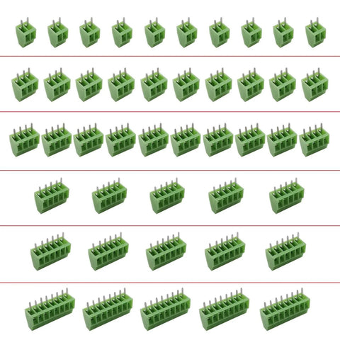 Green Must Have Breadboard Friendly 2.54mm 0.1 Inch Pitch Mini PCB Mount Screw Terminal Block Connector Set With 2P 3P 4P 5P 6P 8P Options