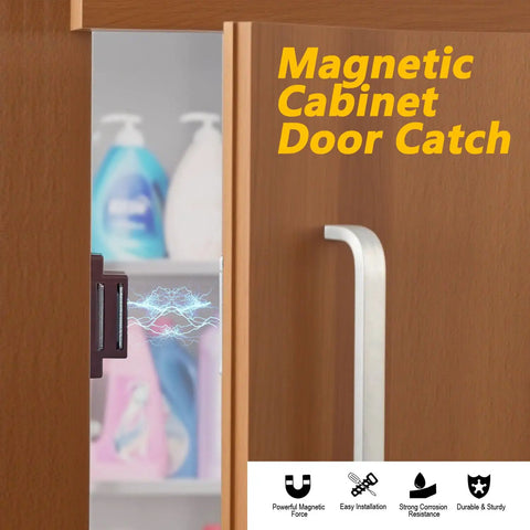 4 Pack Cabinet Magnetic Catch Set For Doors And Drawers Brown, strong latch holding wooden cabinet door partially open