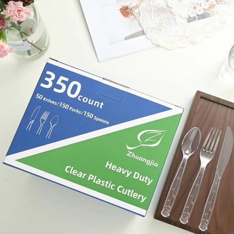 350 Count Clear Plastic Forks, Extra Heavy Duty Disposable Cutlery For Parties And Weddings, BPA Free, Food Safe, 7.1 Inch box