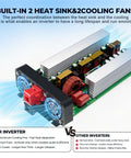 Inside view of True 2000W Sine Wave Inverter DC 12V To AC 110 120V with built-in heat sinks and cooling fans.