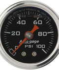 Auto Meter 2174 Autogauge fuel pressure gauge, black face, metal bezel, front view.