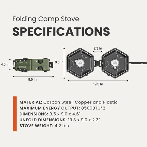 Dimensions and materials of Propane Two-Burner Camping Stove With Carrying Bag And Gas Stove Pressure Regulator Folding Camp Stove