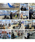 Exhibition booth showcasing Compact 1310/1550nm Fiber Optic Light Source with SC Universal Connector and Optional LC.