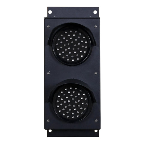 Front view of Two Color Dock Traffic Signal Light Red Green LED, 4 Inch Lens, 90 To 260 VAC, Industrial Stop Go Light With Mounting Brackets, IP65 Waterproof Aluminum Housing, Ready To Wire Cord And Controls Not Included