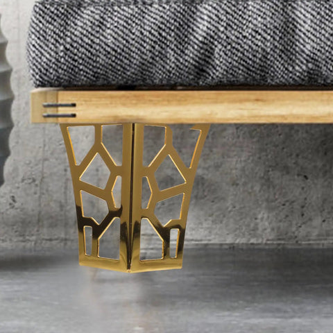 4 Pack Iron Furniture Legs for Couch Dresser Cabinet and Wardrobe Replacement Feet shown installed on wooden furniture
