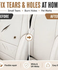 No Sweat Professional Leather And Vinyl Repair Kit For Seamlessly Blending White Cream And Light Gray Color Shades Onto Sofas Home Couches Car Boat And Bags. Before and after of leather seat repair.