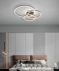 Modern LED Ceiling Light With Remote Dimmable Flush Mount Three Ring Close-To-Ceiling Fixture In Brown